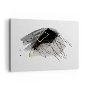 Cuadro sobre lienzo - Impresión de Imagen - Una composición abstracta con acentos negros y dorados. - 100x70cm - En negro y dorado - Decoración de pared moderna para salón y dormitorio ARTTOR