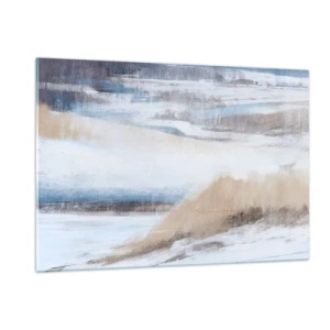 Cuadro sobre vidrio - Impresiones sobre Vidrio - Una delicada abstracción en tonos fríos beige y azul. - 120x80cm - Composición invernal - Decoración de pared moderna para salón y dormitorio ARTTOR