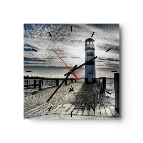 Reloj de pared - Reloj de vidrio - Faro en un muelle de madera con vistas al mar. - 30x30cm - Marineros, aquí os espero - Decoración de pared moderna para salón y dormitorio ARTTOR