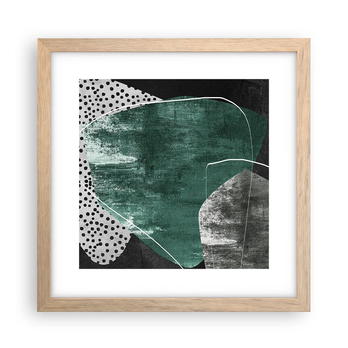 Póster en marco roble claro - Abstracción colorista con un copo de oro - 30x30 cm