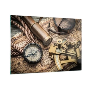 Cuadro sobre vidrio - Impresiones sobre Vidrio - Brújula, mapa y ayudas para la navegación de estilo retro - 100x70cm - Establecer un rumbo - Decoración de pared moderna para salón y dormitorio ARTTOR