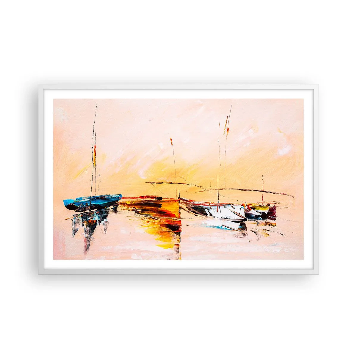 Póster en marco blanco - Atardecer en el puerto deportivo - 91x61 cm