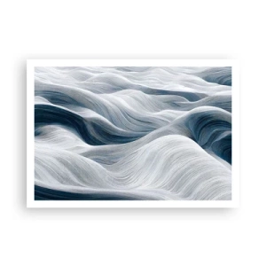 Póster - Líneas onduladas en tonos azules y blancos. - 100x70cm - Olas blancas y azules - Decoración de pared moderna para salón y dormitorio ARTTOR