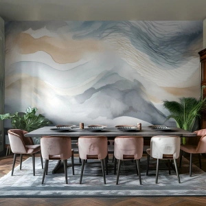 Fotomural Autadhesivo Deluxe Sticker - Abstracción de nieve y niebla - Pedazo, Acuarela, Minimalismo - 250x175 cm