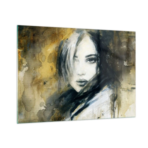 Cuadro sobre vidrio - Impresiones sobre Vidrio - Retrato de una mujer en estilo acuarela - 100x70cm - Inocente y sensual - Decoración de pared moderna para salón y dormitorio ARTTOR