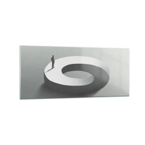 Cuadro sobre vidrio - Impresiones sobre Vidrio - Un hombre sobre una estructura gris y abstracta. - 120x50cm - Ser sabio no es una labor sencilla - Decoración de pared moderna para salón y dormitorio ARTTOR