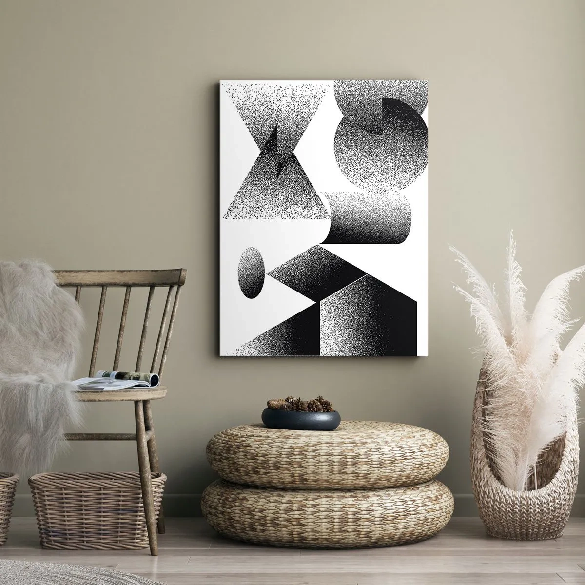 Cuadro sobre lienzo - Impresión de Imagen - Geometría compuesta por ángulos y formas ovaladas. - 50x70cm - Ángulos y óvalos - Decoración de pared moderna para salón y dormitorio ARTTOR