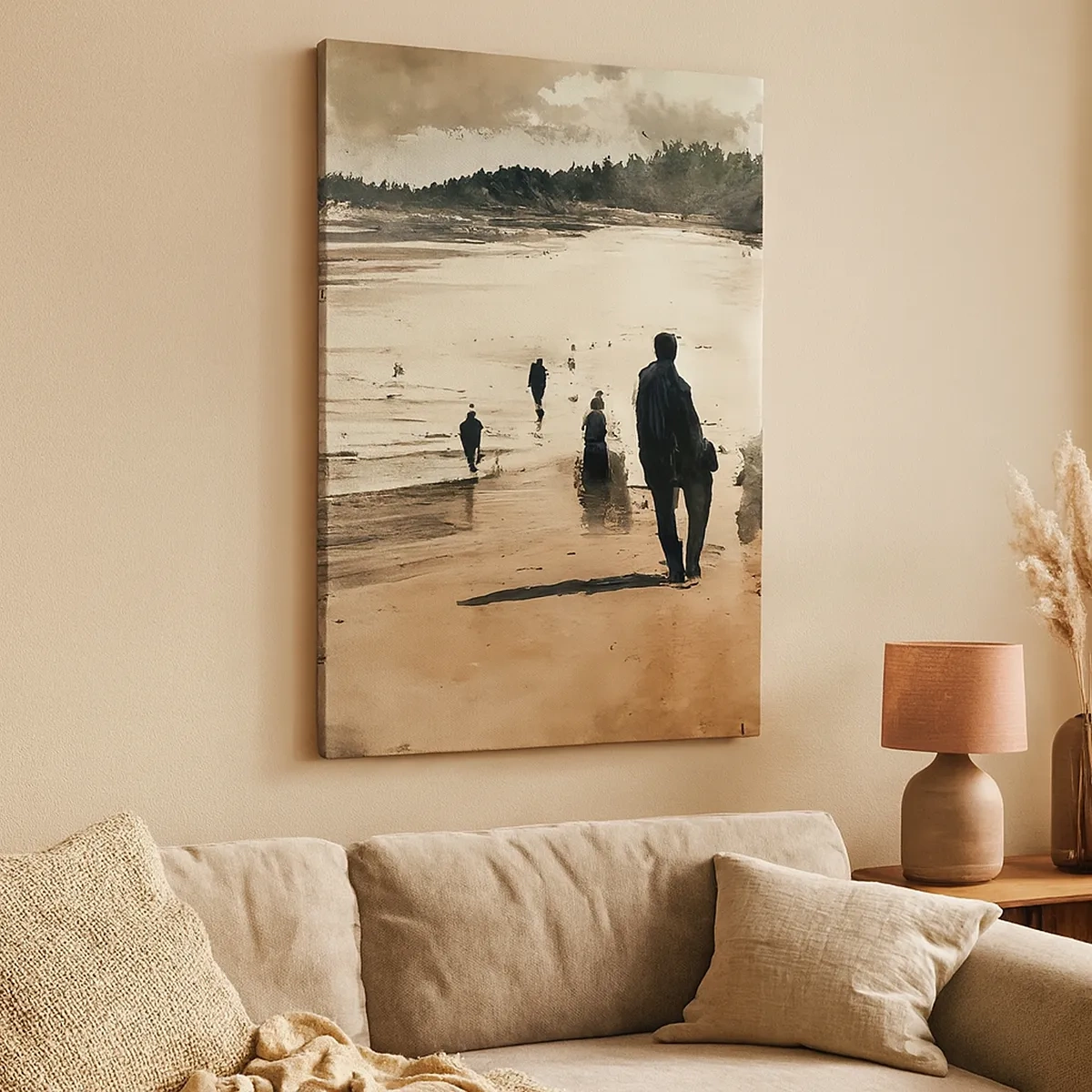 Cuadro sobre lienzo - Impresión de Imagen - Caminantes de playa en un paisaje tranquilo - 50x70cm - Un sueño evocado - Decoración de pared moderna para salón y dormitorio ARTTOR