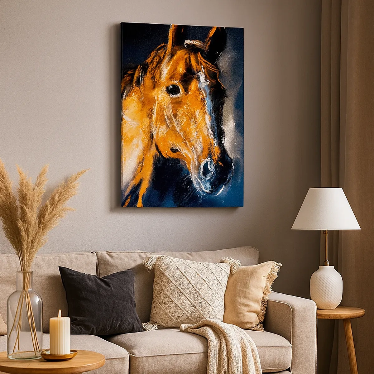 Cuadro sobre lienzo - Impresión de Imagen - Retrato de un caballo en un estilo dinámico y pictórico. - 50x70cm - Entonces, ¿vienes? - Decoración de pared moderna para salón y dormitorio ARTTOR