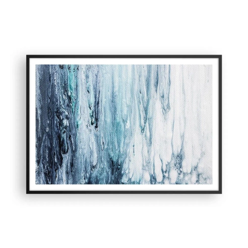 Póster en marco negro - Rayas abstractas azules y blancas que se asemejan a carámbanos - 100x70cm - Carámbanos de azul - Decoración de pared moderna para salón y dormitorio ARTTOR