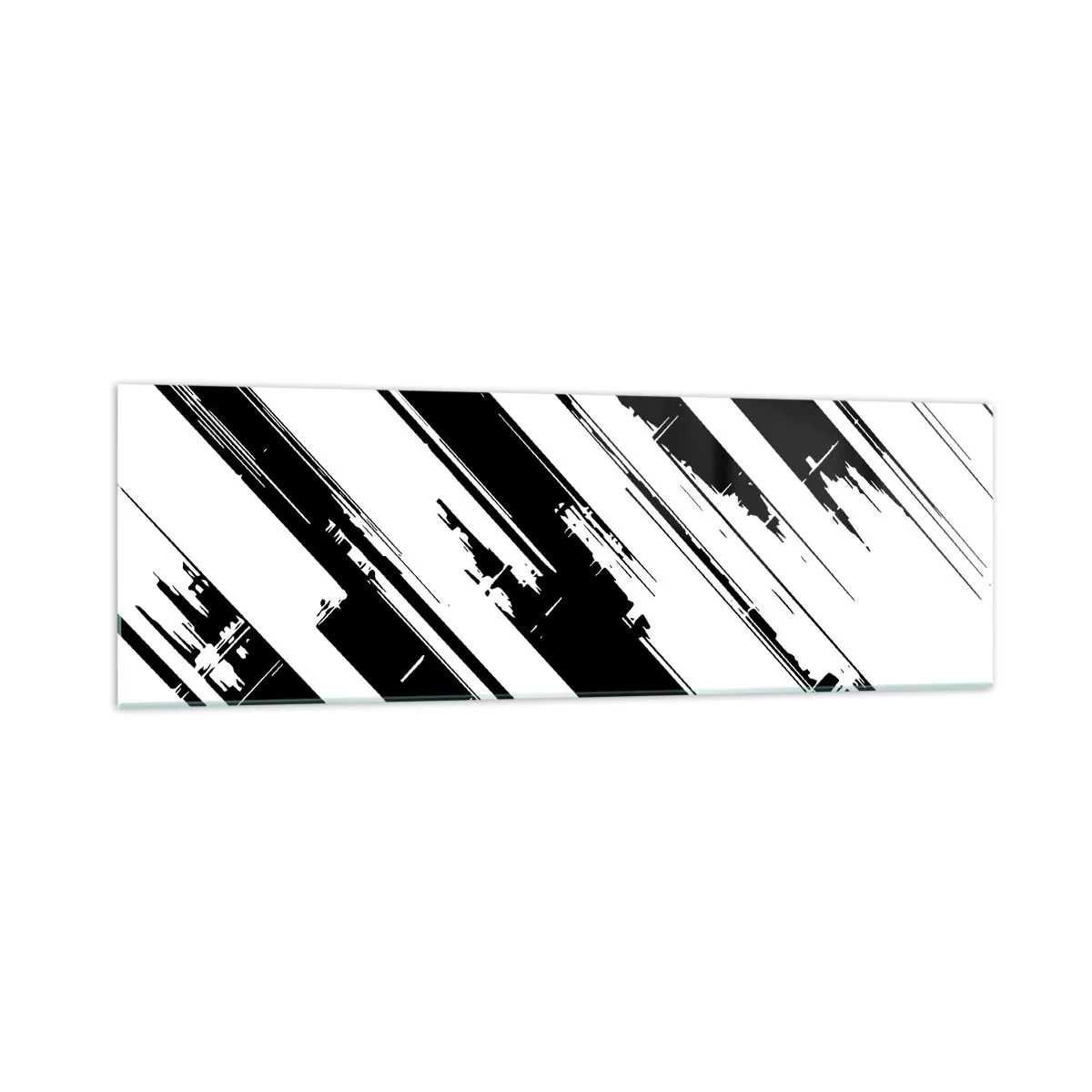 Cuadro sobre vidrio - Impresiones sobre Vidrio - Líneas blancas y negras y patrones geométricos en un estilo moderno. - 160x50cm - Composición intensa y dinámica - Decoración de pared moderna para salón y dormitorio ARTTOR