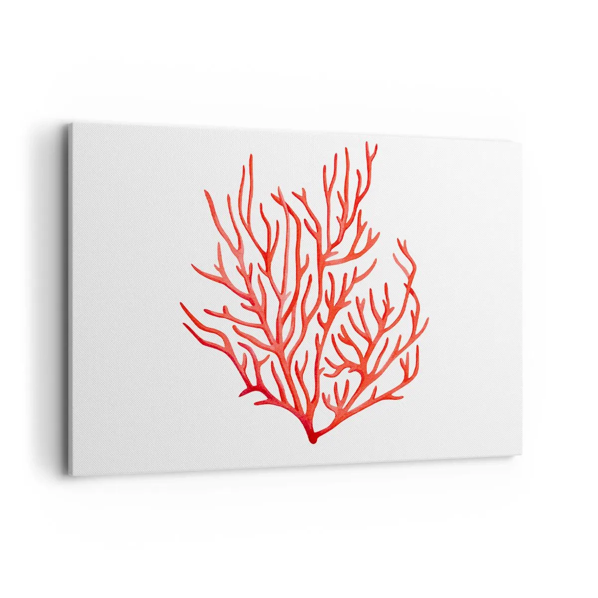 Cuadro sobre lienzo - Impresión de Imagen - Coral rojo sobre fondo blanco en estilo minimalista. - 100x70cm - Filigrana de coral - Decoración de pared moderna para salón y dormitorio ARTTOR