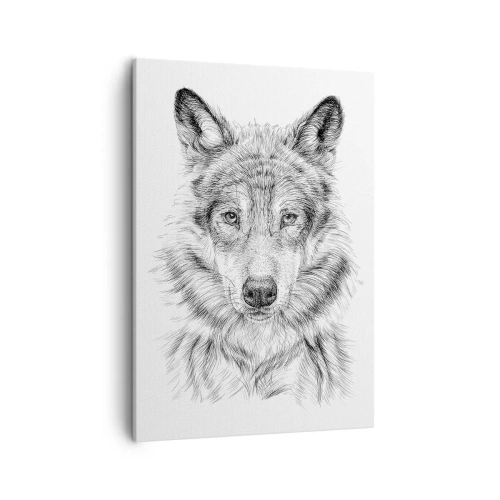 Cuadro sobre lienzo - Impresión de Imagen - Boceto de una cabeza de lobo en estilo monocromático sobre fondo blanco. - 50x70cm - Un líder nato - Decoración de pared moderna para salón y dormitorio ARTTOR