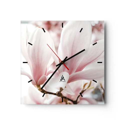 Reloj de pared - Reloj de vidrio - Delicadas flores de magnolia en tonos pastel. - 30x30cm - Inmensidad de la ternura - Decoración de pared moderna para salón y dormitorio ARTTOR