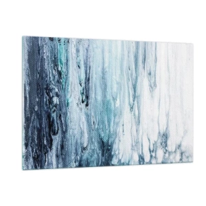 Cuadro sobre vidrio - Impresiones sobre Vidrio - Un patrón abstracto que se asemeja a corrientes de agua en tonos azules. - 120x80cm - Carámbanos de azul - Decoración de pared moderna para salón y dormitorio ARTTOR