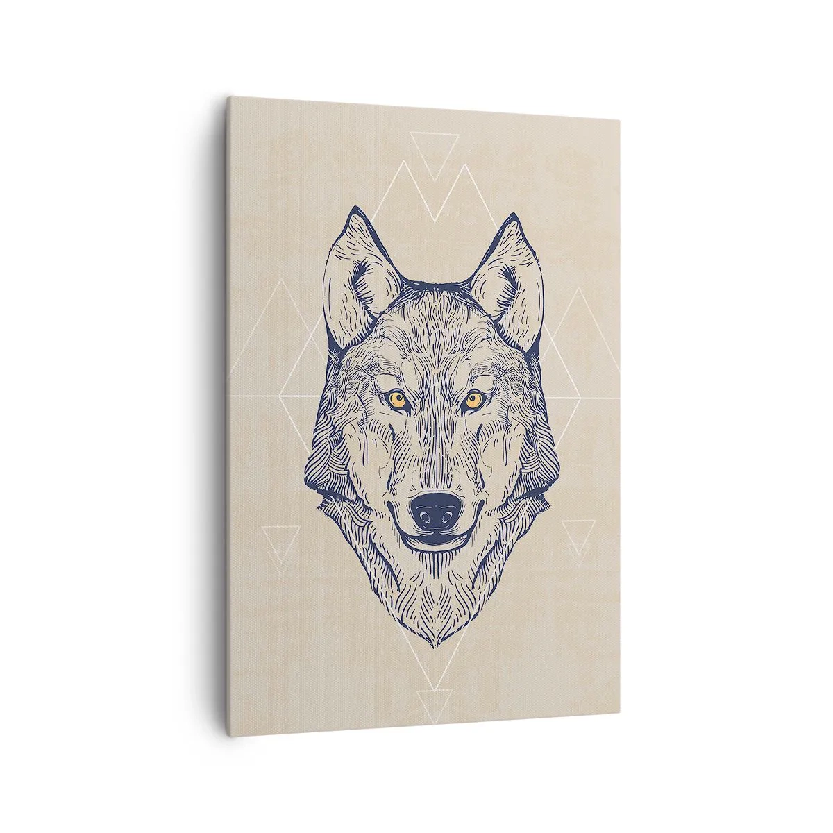 Cuadro sobre lienzo - Impresión de Imagen - Un lobo geométrico sobre un fondo claro con patrones minimalistas. - 70x100cm - La mirada del lobo alfa - Decoración de pared moderna para salón y dormitorio ARTTOR