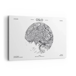 Cuadro sobre lienzo - Impresión de Imagen - Un mapa de Oslo en un estilo minimalista en blanco y negro. - 120x80cm - Anatomía de Oslo - Decoración de pared moderna para salón y dormitorio ARTTOR