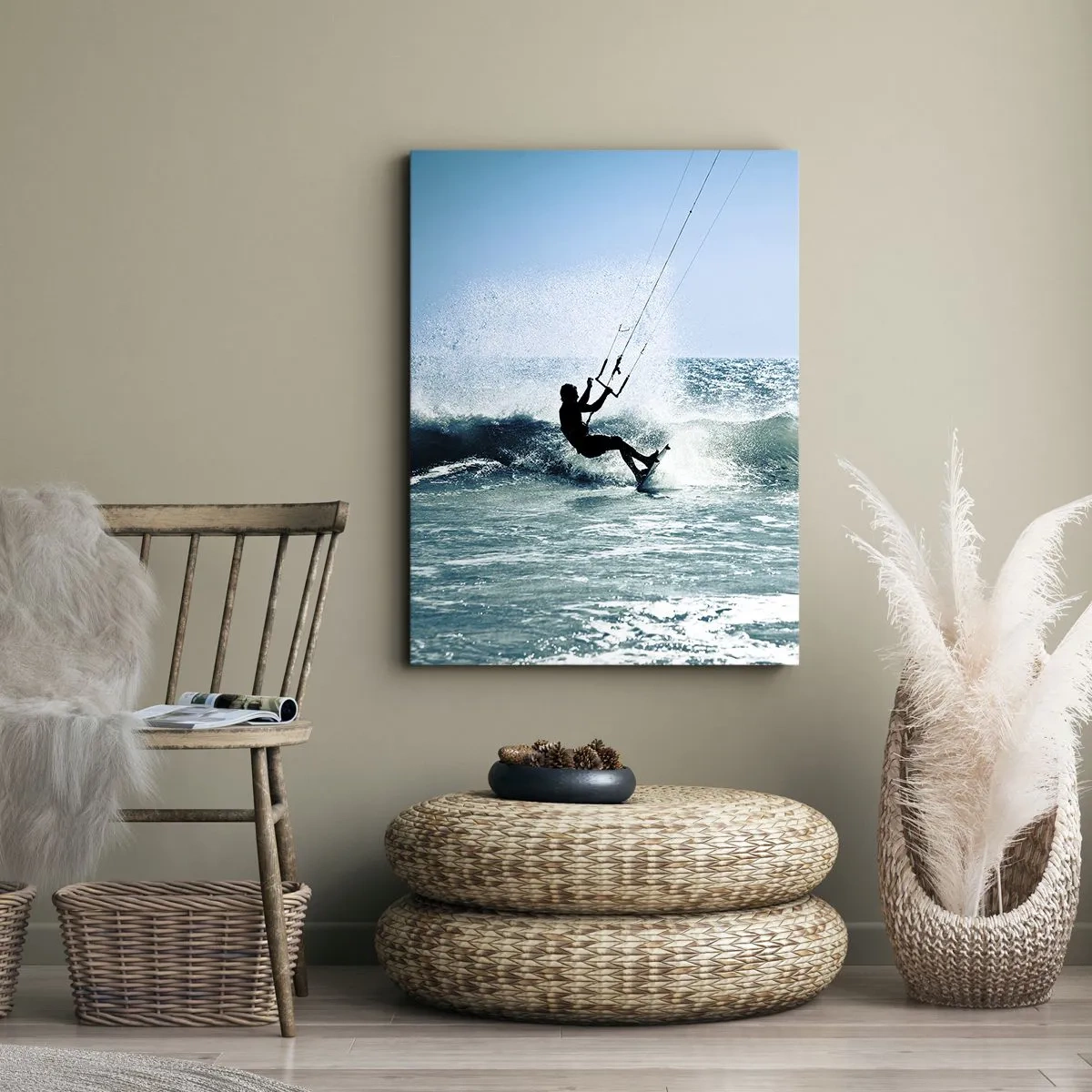 Cuadro sobre lienzo - Impresión de Imagen - Kitesurfista montando una ola a pleno sol - 50x70cm - Déjate llevar - Decoración de pared moderna para salón y dormitorio ARTTOR