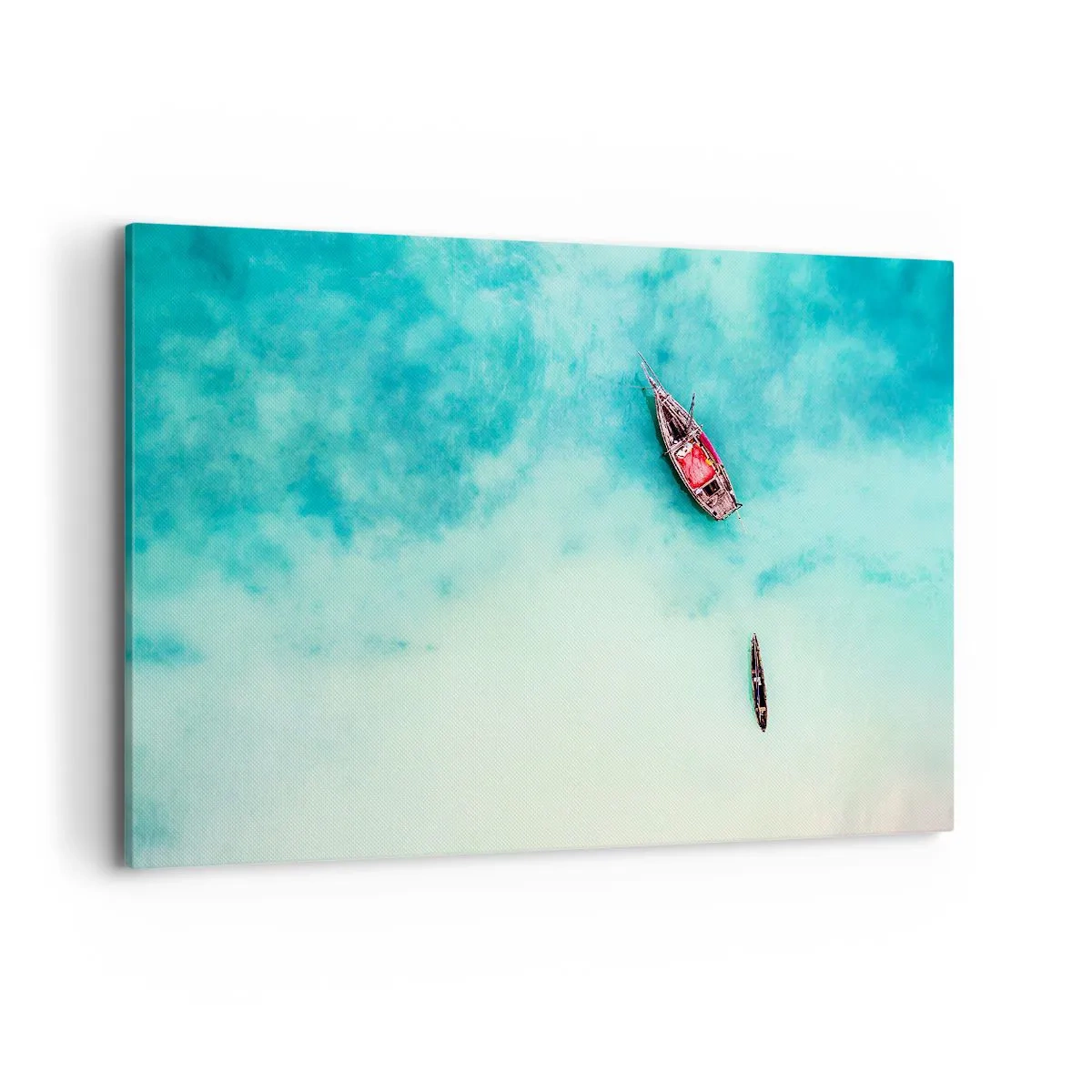 Cuadro sobre lienzo - Impresión de Imagen - Barcos en aguas turquesas vistos a vista de pájaro - 120x80cm - Porque en las playas de Zanzíbar, cuando las aguas se desbordan... - Decoración de pared moderna para salón y dormitorio ARTTOR