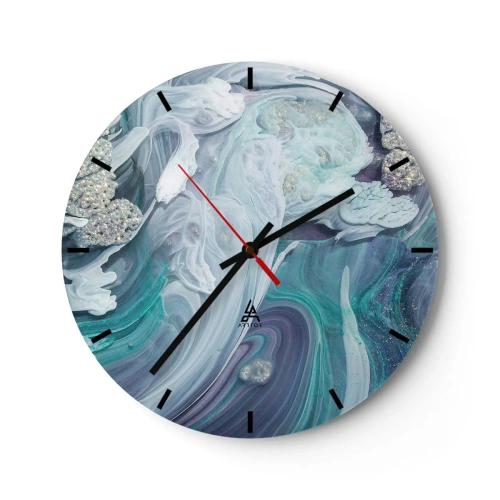 Reloj de pared - Reloj de vidrio - Una composición abstracta en azules y turquesas con brillo. - 30x30cm - Corrientes de azul - Decoración de pared moderna para salón, cocina y dormitorio ARTTOR
