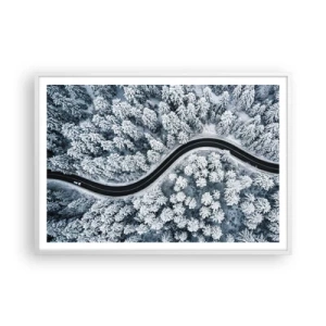 Póster en marco blanco - A través de un bosque invernal - 100x70 cm