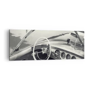 Cuadro sobre lienzo - Impresión de Imagen - Interior de coche clásico en estilo monocromático. - 140x50cm - Tiempo para los ricos - Decoración de pared moderna para salón y dormitorio ARTTOR