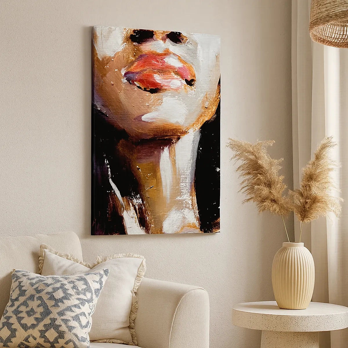 Cuadro sobre lienzo - Impresión de Imagen - Retrato de una mujer en un estilo pictórico expresivo sobre un fondo oscuro. - 50x70cm - Orgullo sin prejuicios - Decoración de pared moderna para salón y dormitorio ARTTOR