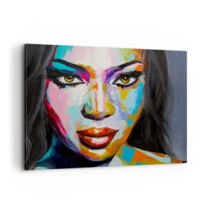 Cuadro sobre lienzo - Impresión de Imagen - Un retrato colorido de una mujer con una mirada intensa. - 120x80cm - Mirada penetrante - Decoración de pared moderna para salón y dormitorio ARTTOR