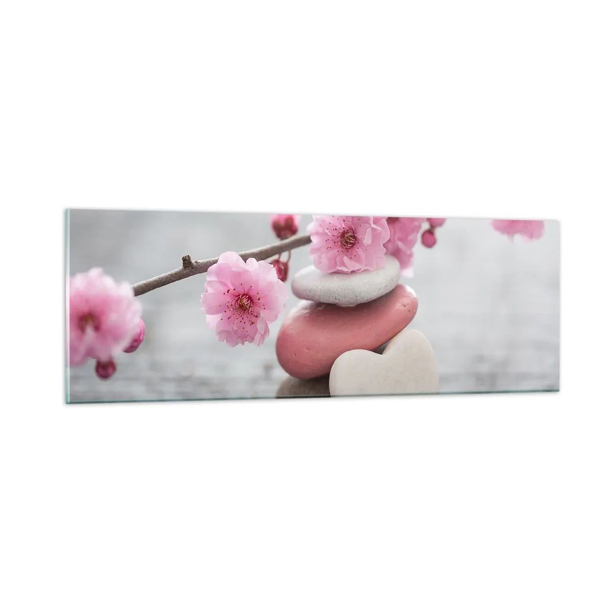 Cuadro sobre vidrio - Impresiones sobre Vidrio - Felicidad con la flor del cerezo - 90x30 cm