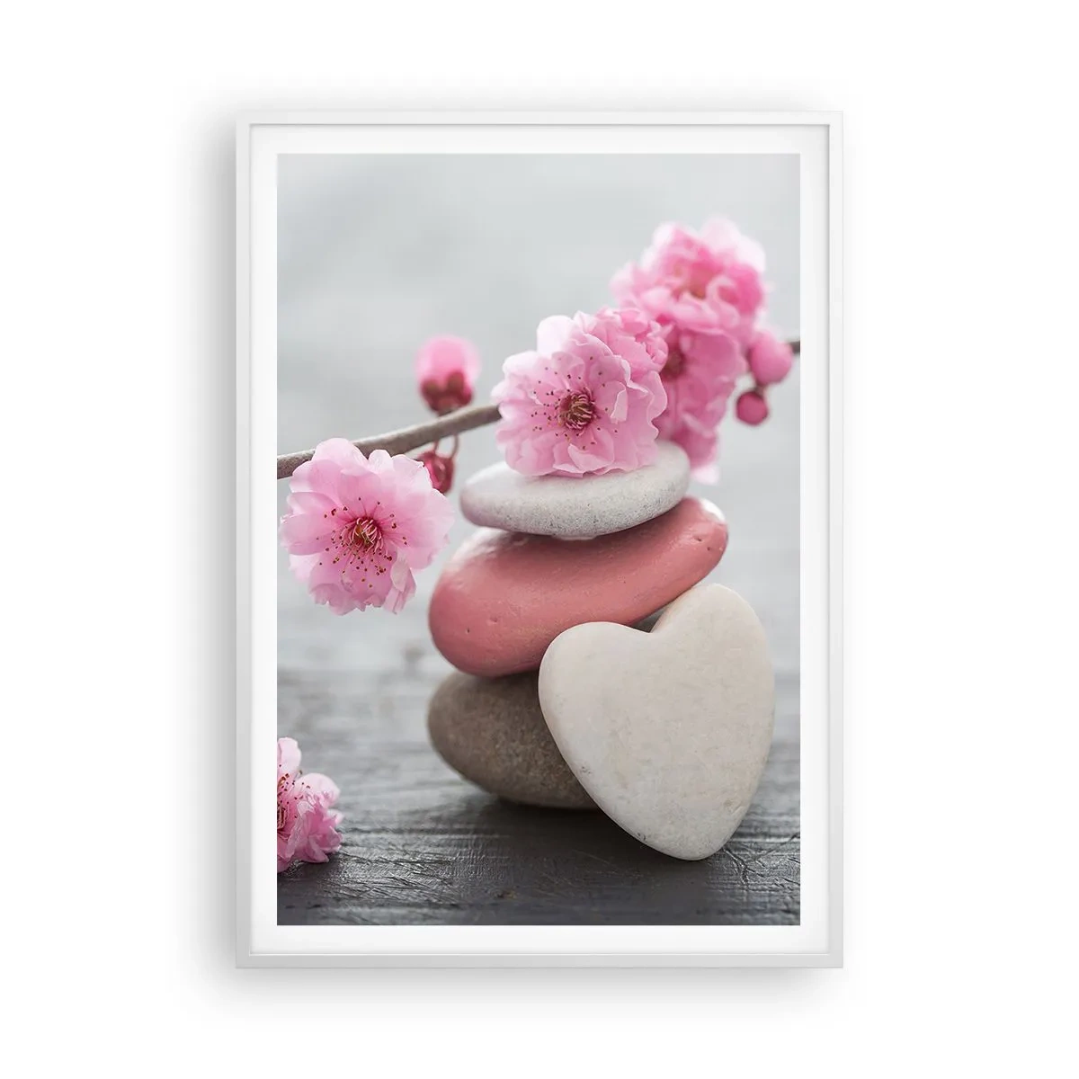 Póster en marco blanco - Felicidad con la flor del cerezo - 70x100 cm