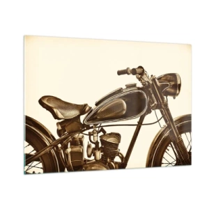Cuadro sobre vidrio - Impresiones sobre Vidrio - Elegante motocicleta retro en tonos sepia sobre un fondo claro. - 100x70cm - Añoranza de los clásicos - Decoración de pared moderna para salón y dormitorio ARTTOR