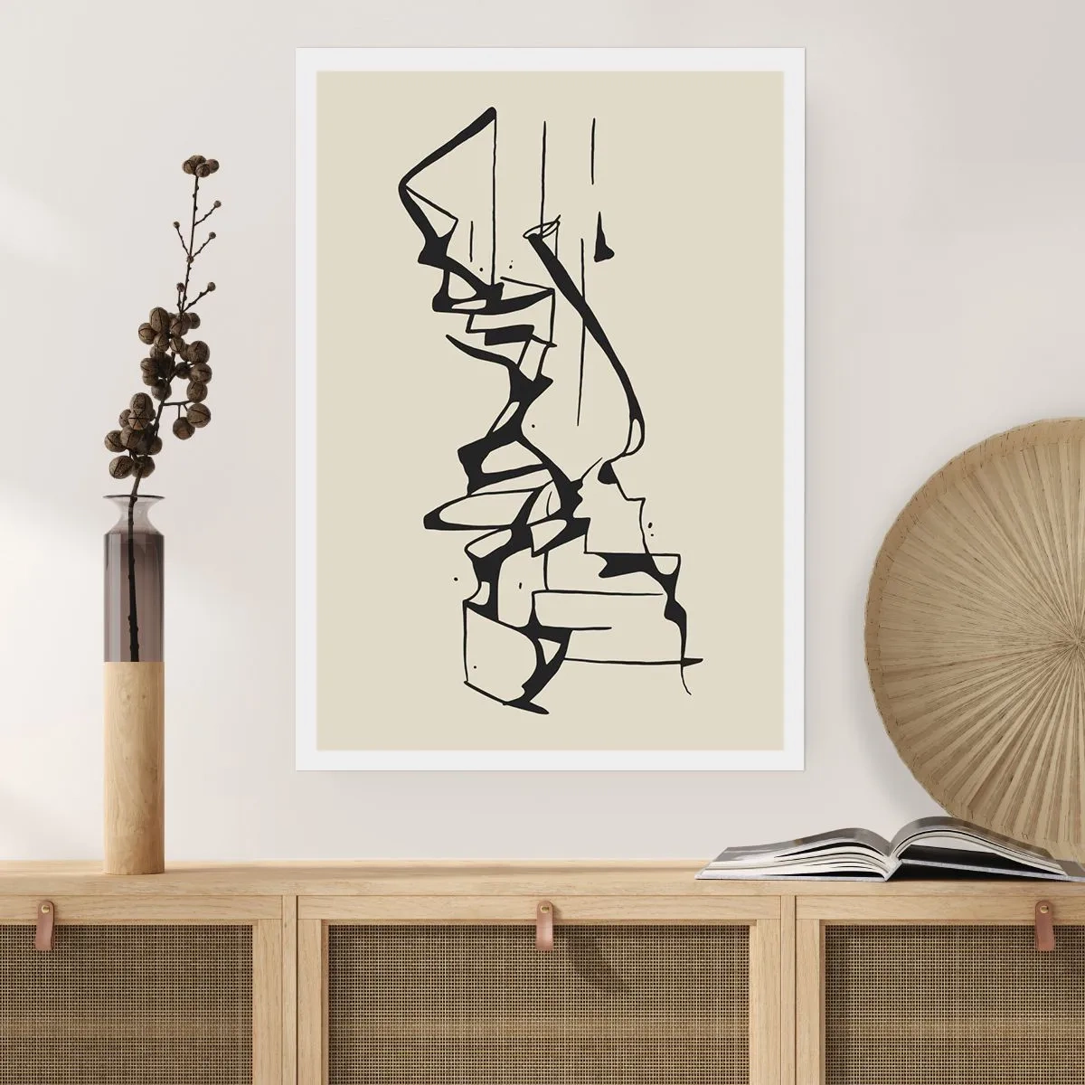 Póster - Composición abstracta en blanco y negro de líneas y formas. - 50x70cm - Tal vez sea un paisaje - Decoración de pared moderna para salón y dormitorio ARTTOR