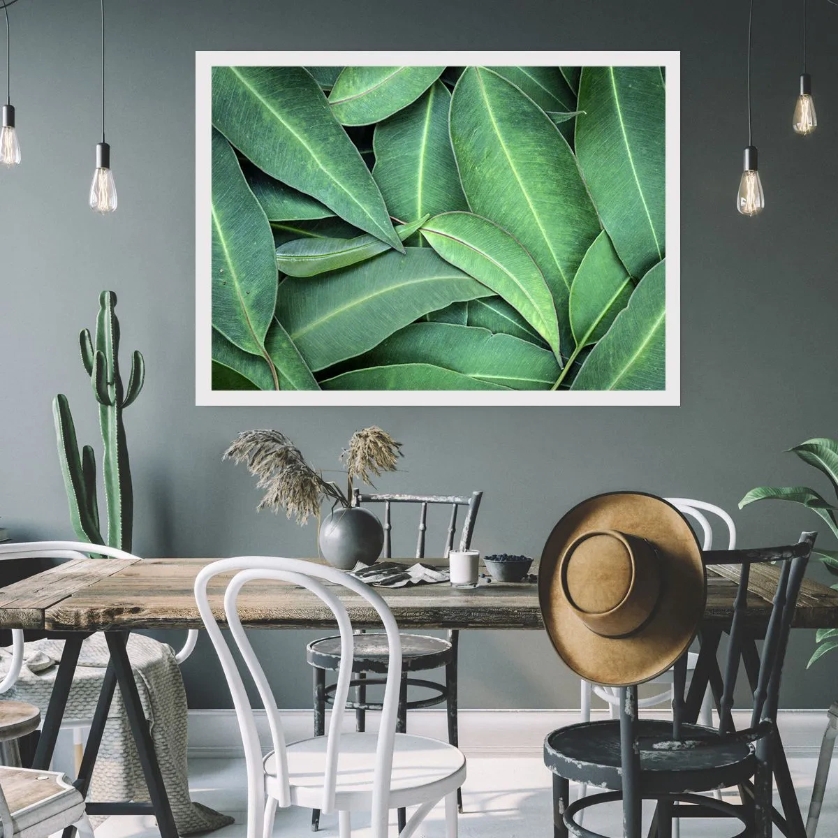 Póster - Primer plano de hojas verdes que crean un patrón natural. - 100x70cm - Jugosidad y frescura - Decoración de pared moderna para salón y dormitorio ARTTOR