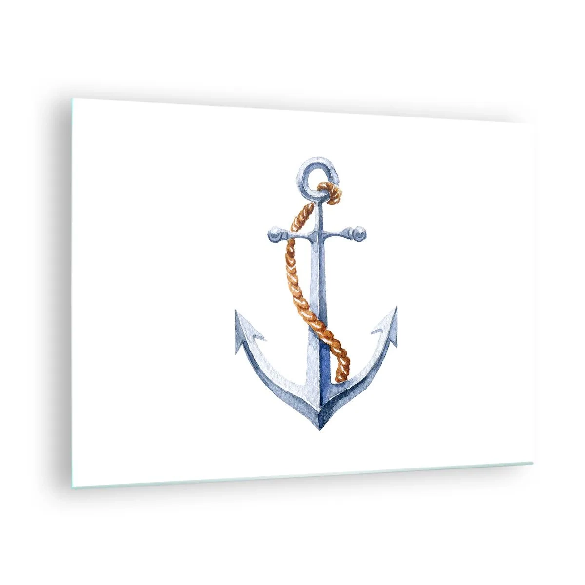 Cuadro sobre vidrio - Impresiones sobre Vidrio - Ancla con cuerda en estilo náutico - 70x50cm - ¡Ah, aventura! - Decoración de pared moderna para salón y dormitorio ARTTOR