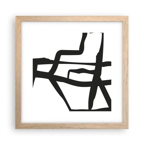 Póster en marco roble claro - Construcción en blanco y negro - 30x30 cm