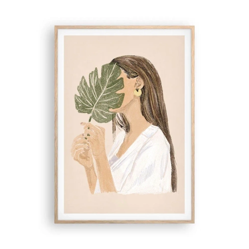 Póster en marco roble claro - Retrato misterioso con un abanico - 70x100 cm