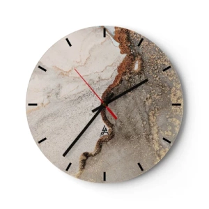 Reloj de pared - Reloj de vidrio - Una composición abstracta en tonos dorados y grises. - 30x30cm - En la frontera de los colores - Decoración de pared moderna para salón, cocina y dormitorio ARTTOR