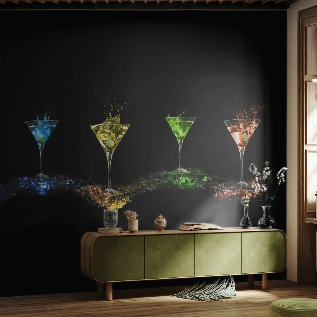 Fotomural Premium Sand - Los colores de la alegría en una copa de cristal - Gastronomía, Cóctel, bebida colorida - 150x105 cm