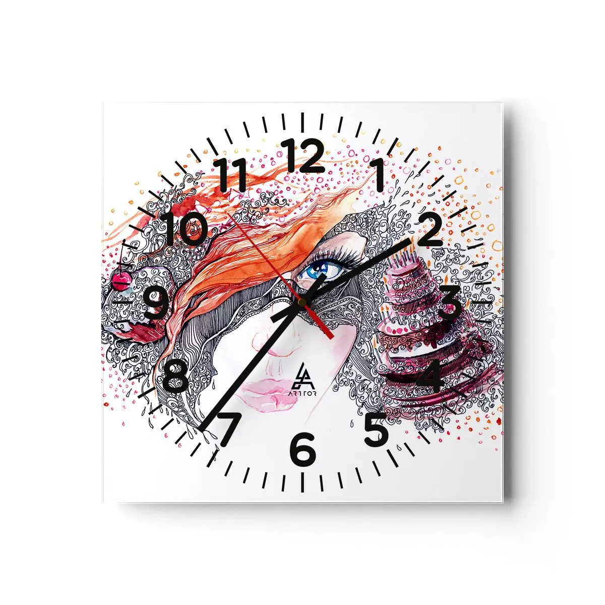 Reloj de pared - Reloj de vidrio - Con ella cada día es una fiesta - 40x40 cm