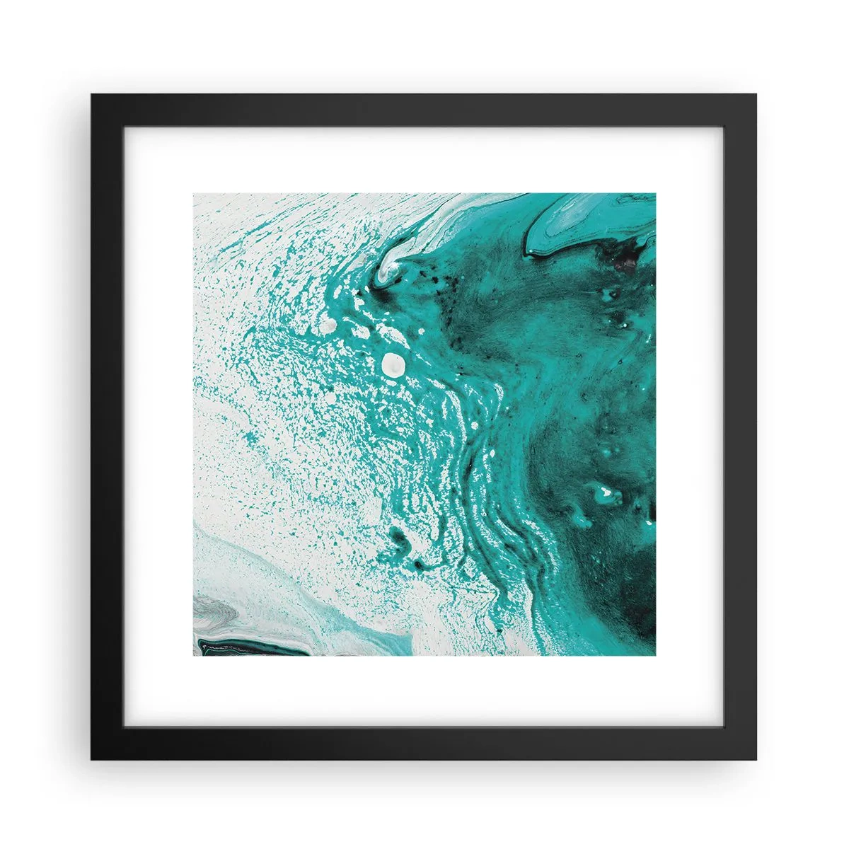 Póster en marco negro - Disolución en blanco y turquesa - 30x30 cm