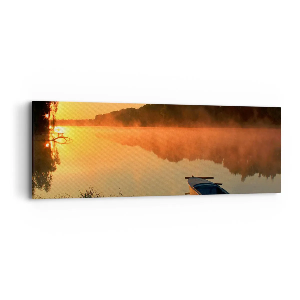 Cuadro sobre lienzo - Impresión de Imagen - Amanecer sobre el agua como la superficie de un espejo - 90x30 cm
