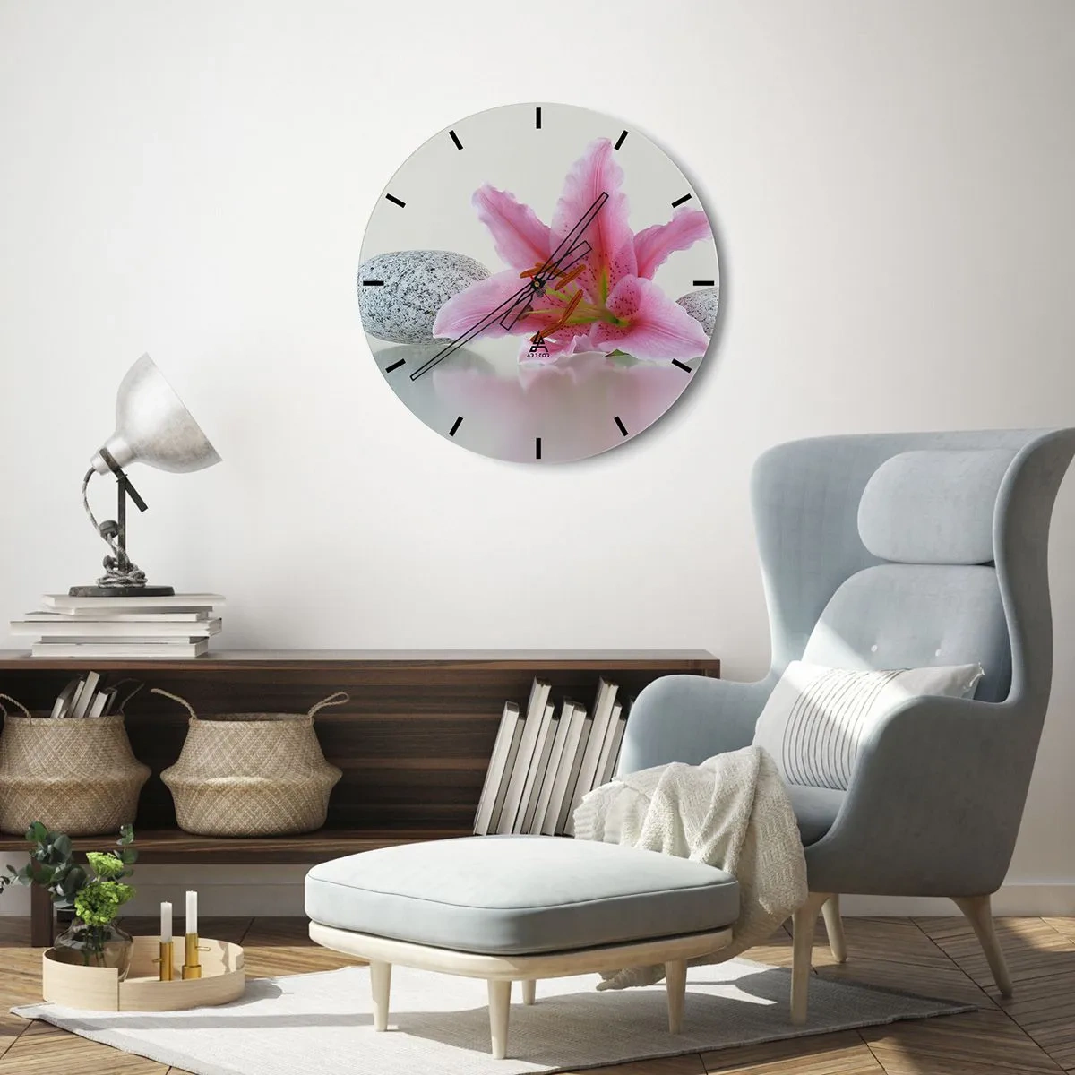 Reloj de pared - Reloj de vidrio - Estudio en rosa, gris y blanco - 40x40 cm