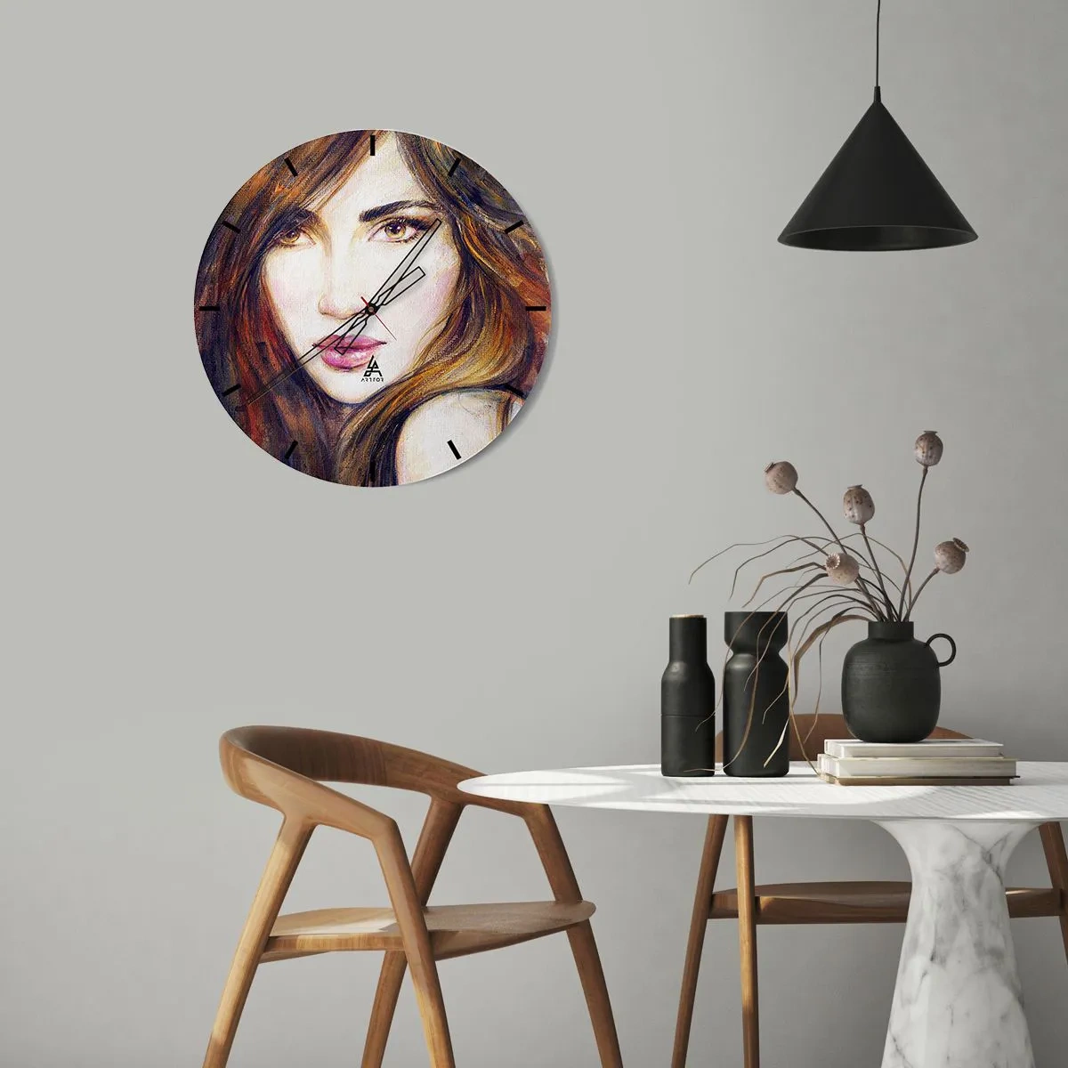 Reloj de pared - Reloj de vidrio - Retrato de una mujer en un estilo artístico y pictórico. - 30x30cm - Veo tus pensamientos - Decoración de pared moderna para salón, cocina y dormitorio ARTTOR