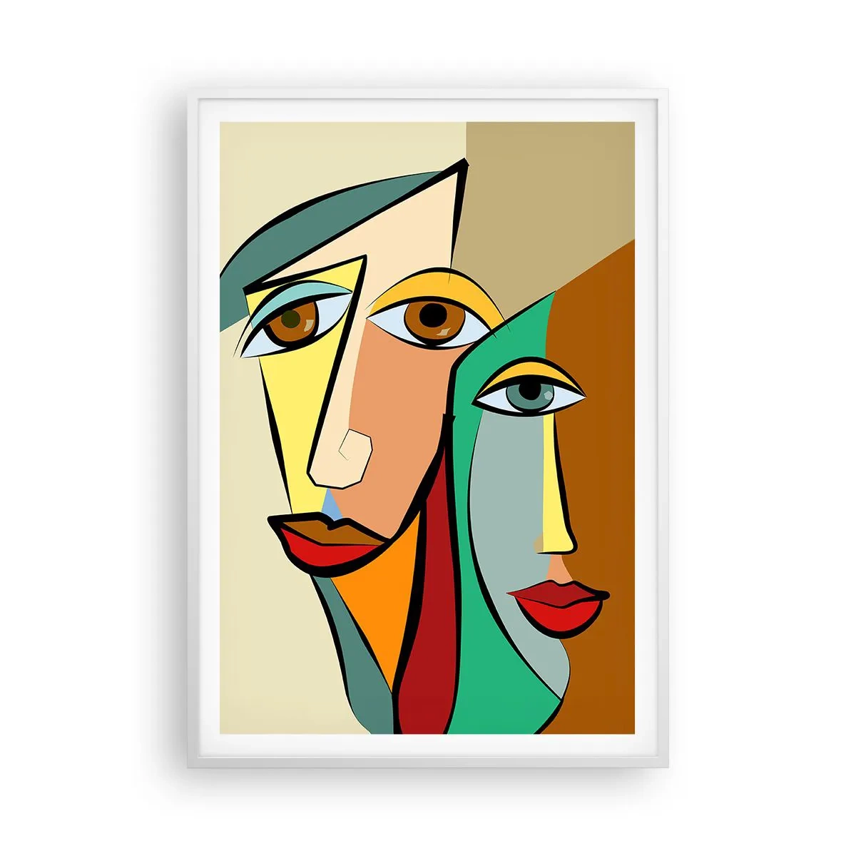 Póster en marco blanco - Pareja cubista - 70x100 cm