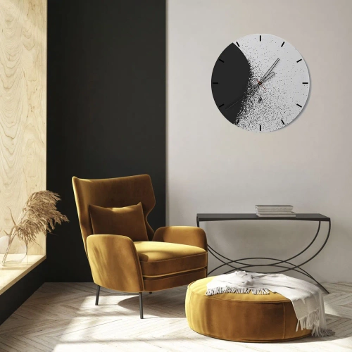 Reloj de pared - Reloj de vidrio - Patrón abstracto en blanco y negro con puntos dispersos - 30x30cm - El movimiento de las partículas - Decoración de pared moderna para salón, cocina y dormitorio ARTTOR
