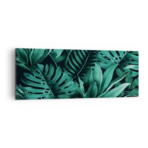 Cuadro sobre lienzo - Impresión de Imagen - Hojas tropicales en tonos de verde intenso. - 140x50cm - Profundidad del verde tropical - Decoración de pared moderna para salón y dormitorio ARTTOR