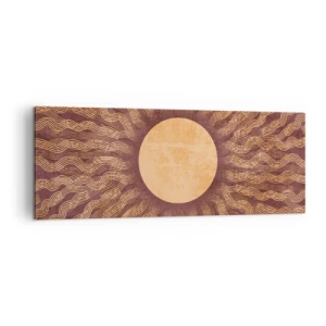 Cuadro sobre lienzo - Impresión de Imagen - Patrón soleado con rayos sobre un fondo en tonos marrones. - 140x50cm - Icono del sol - Decoración de pared moderna para salón y dormitorio ARTTOR
