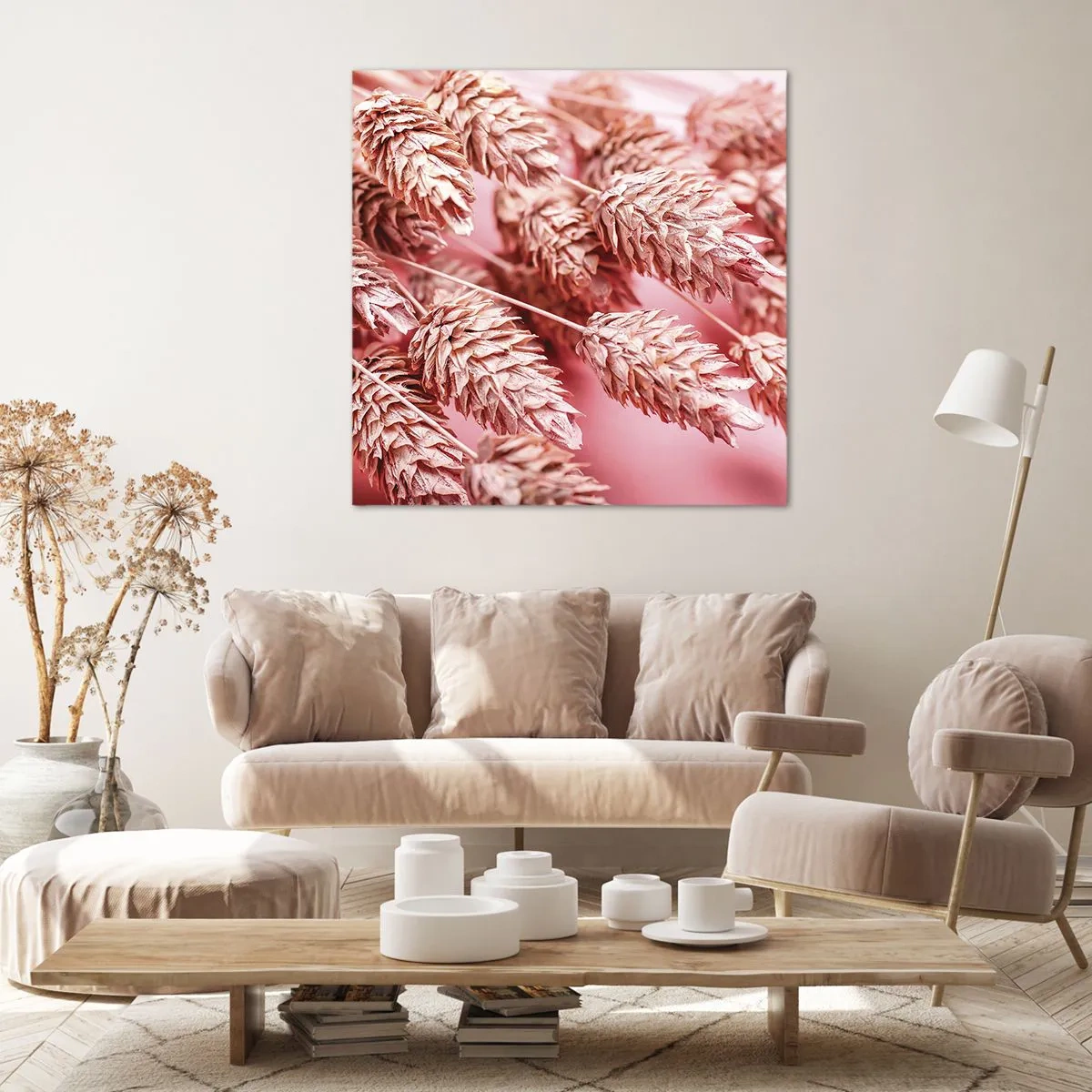 Cuadro sobre lienzo - Impresión de Imagen - Estructura floral en rosa - 70x70 cm