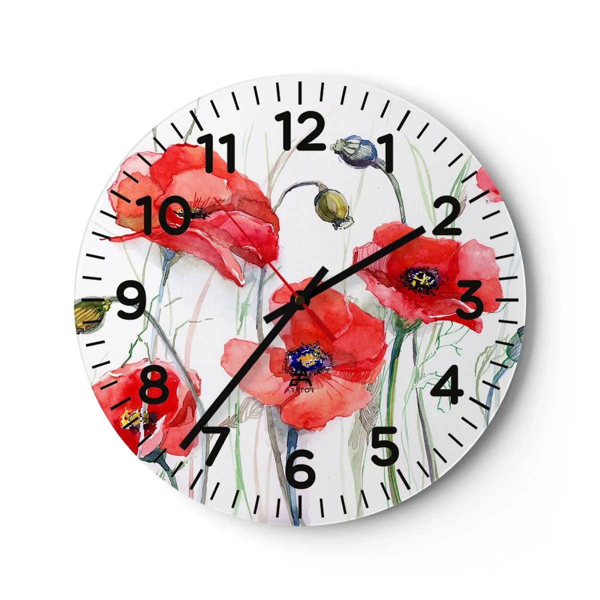 Reloj de pared - Reloj de vidrio - Flores polacas - 30x30 cm