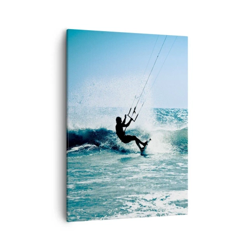 Cuadro sobre lienzo - Impresión de Imagen - Kitesurfista montando una ola a pleno sol - 50x70cm - Déjate llevar - Decoración de pared moderna para salón y dormitorio ARTTOR